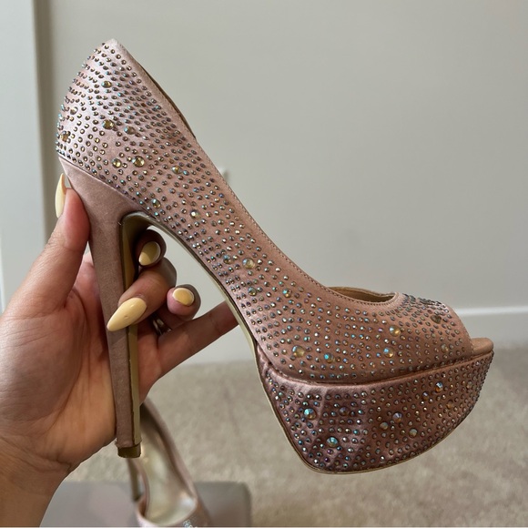 Rhinestone Elegant Peep-Toe Platform Heels - Picture 7 of 15